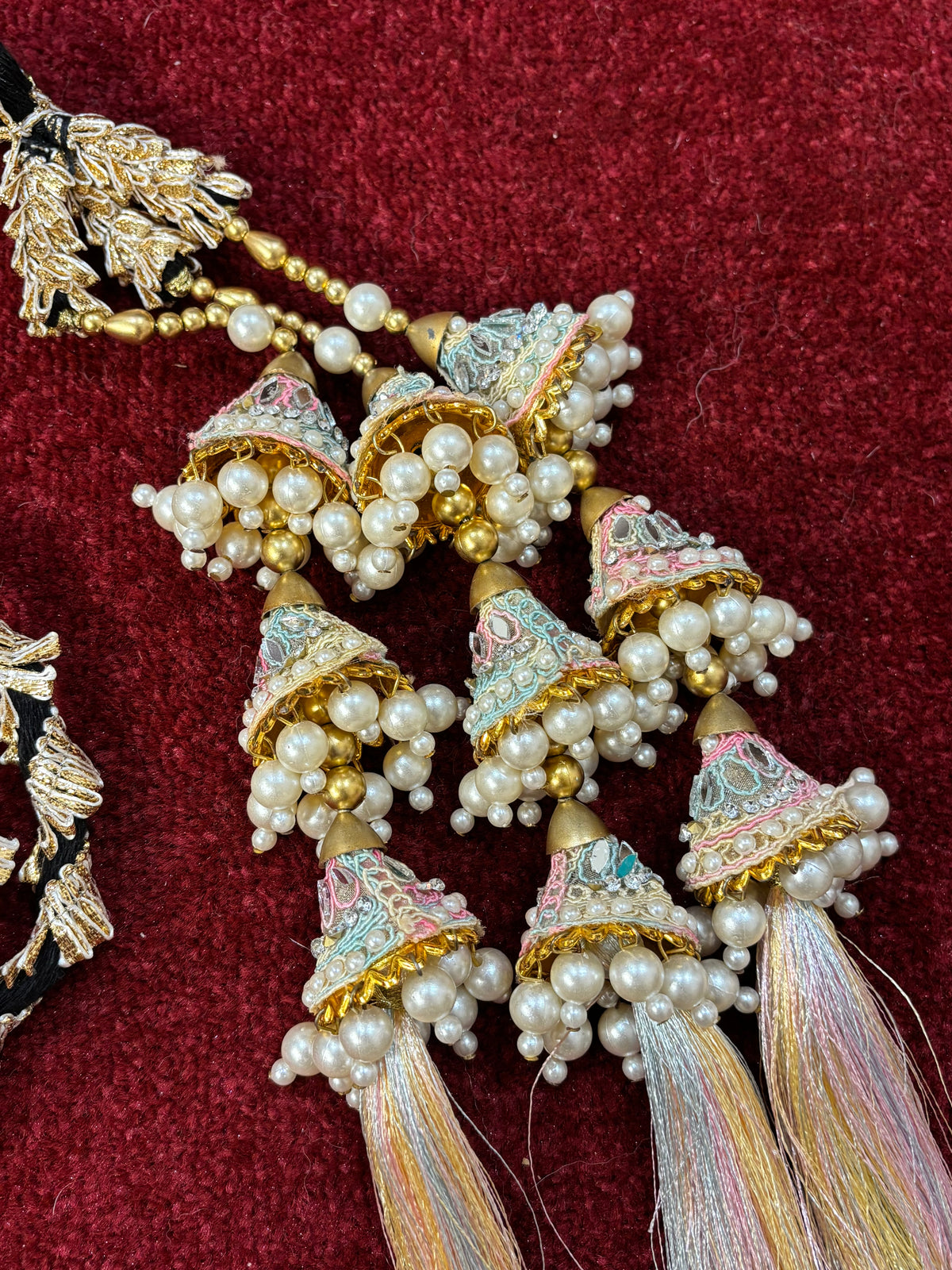 Pastel Colour Mirror & Pearls Touch Parandi