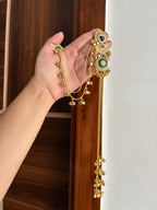 Premium Brass Statement Long Earrings With Detachable Side Layers (Emerald)