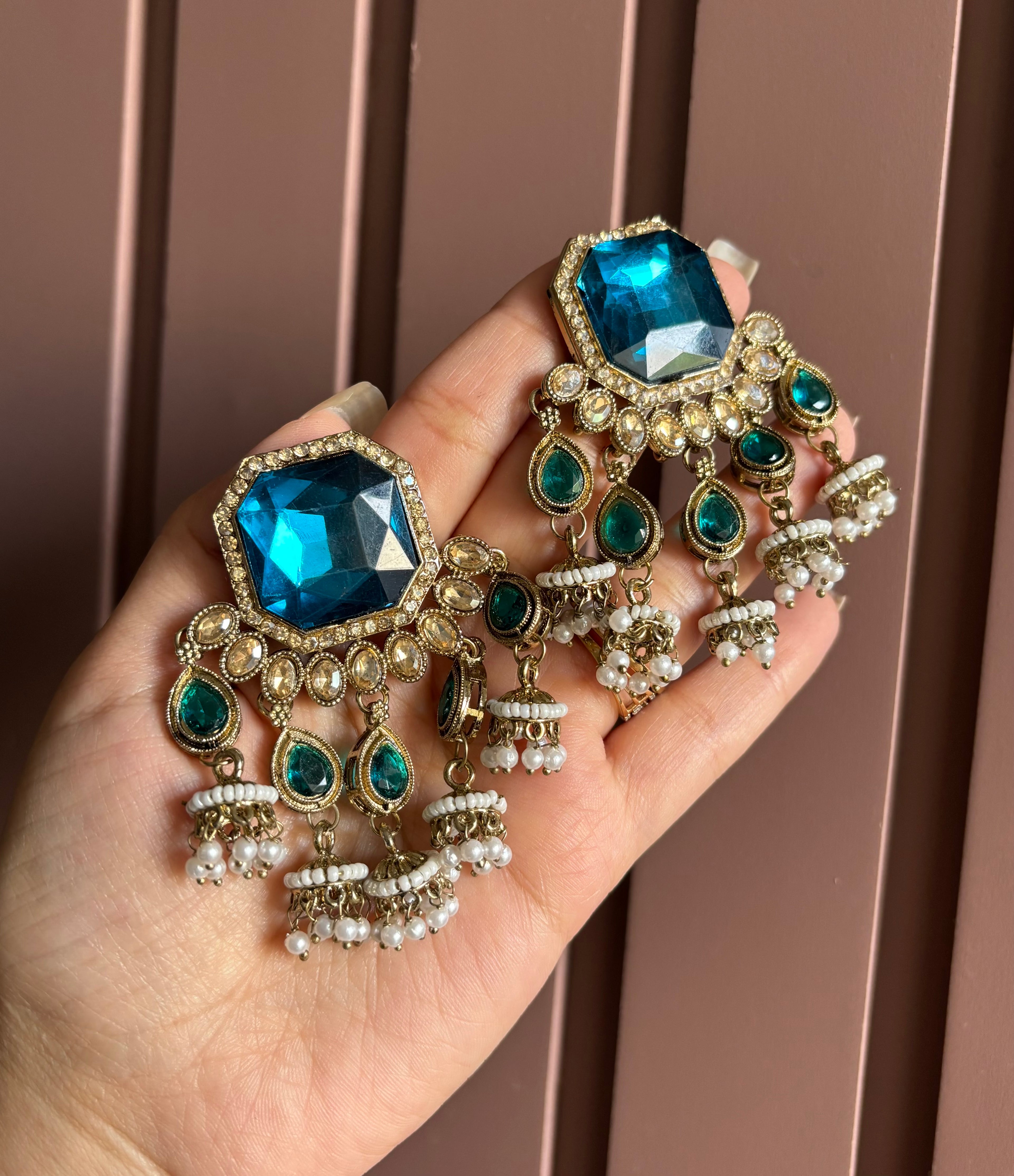 Anjali Teal Blue Designer Earrings