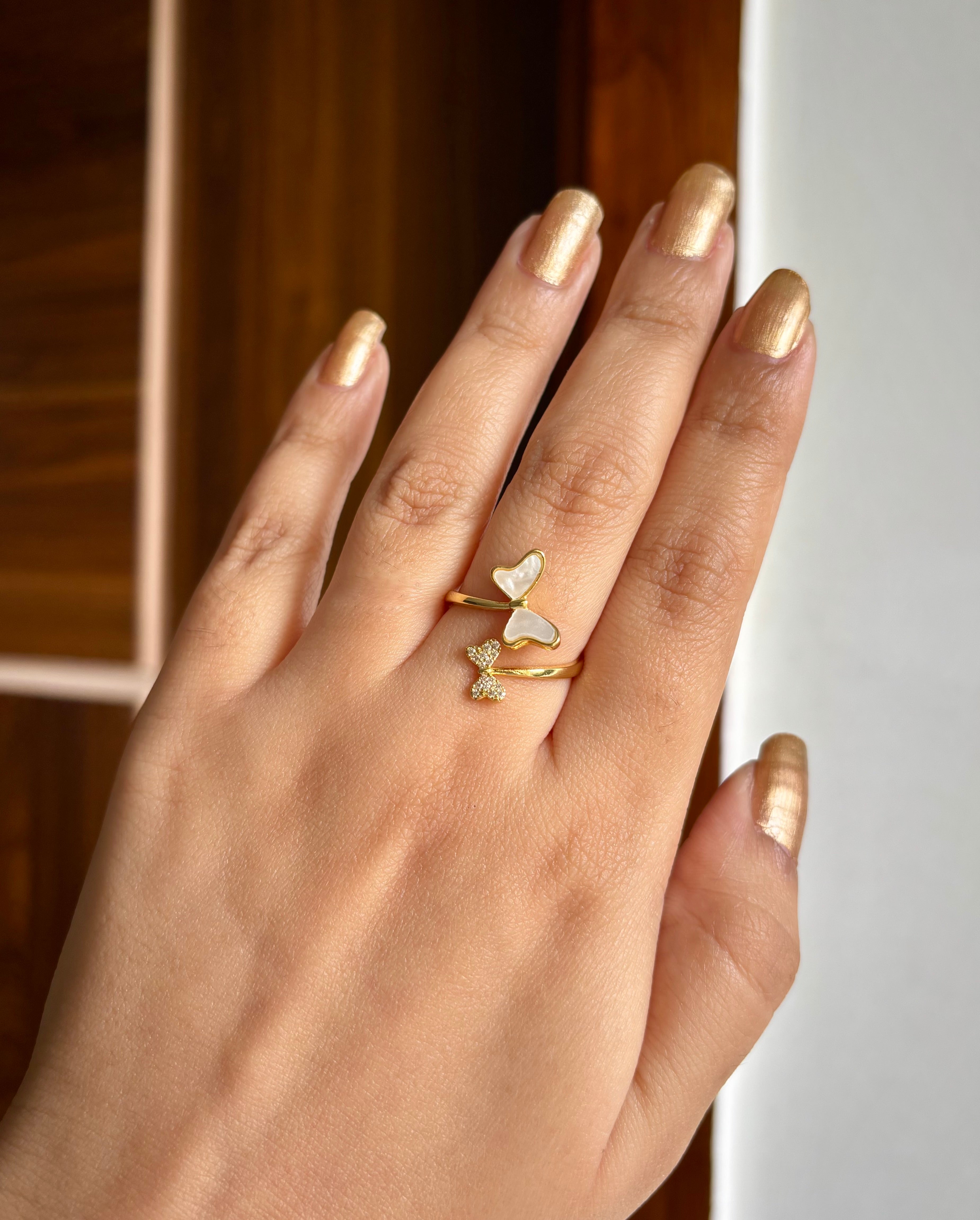 Double Butterfly Adjustable Ring
