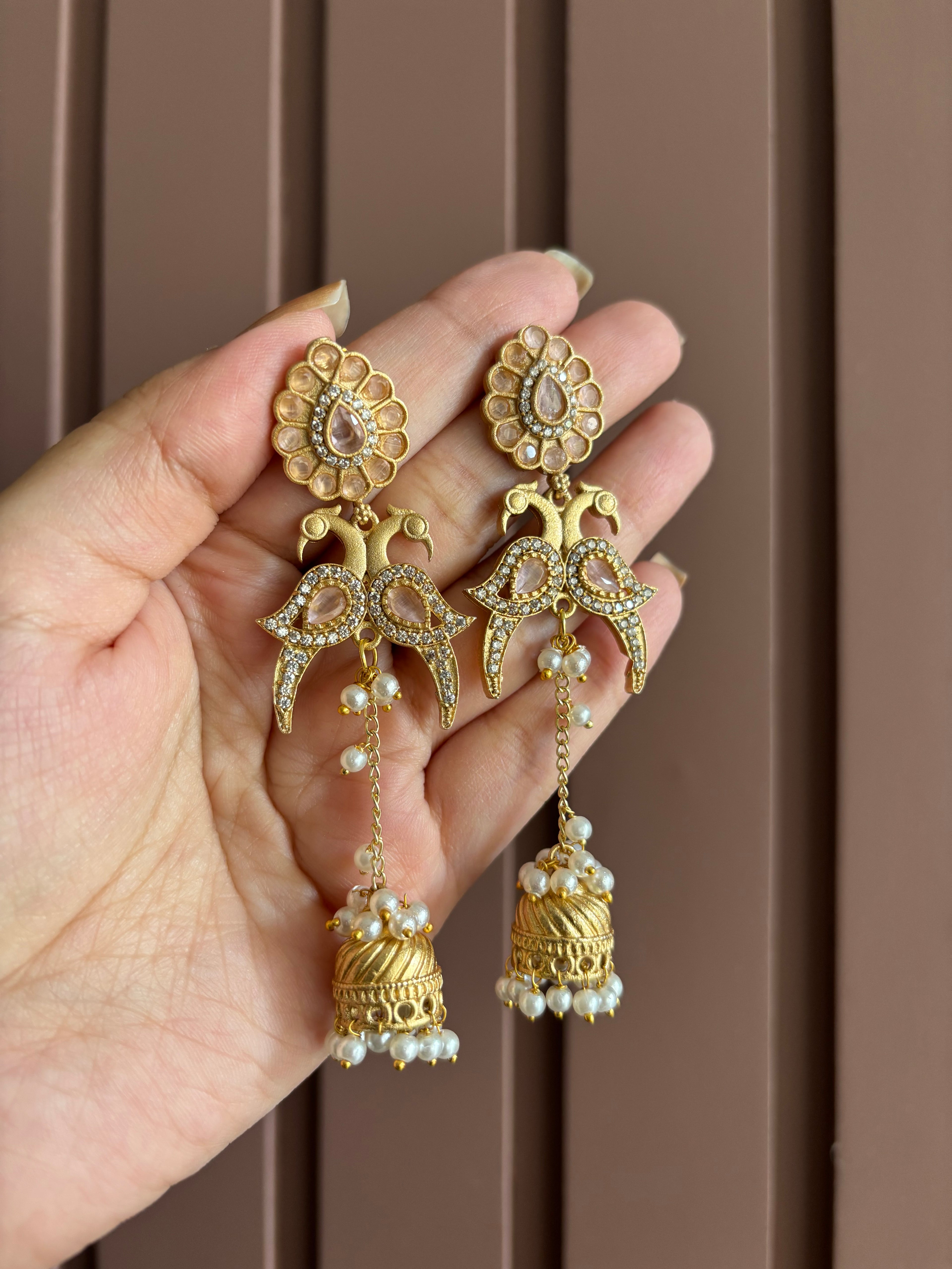 Mohini Brass Designer Earrings In American Diamond Touch (Pink)