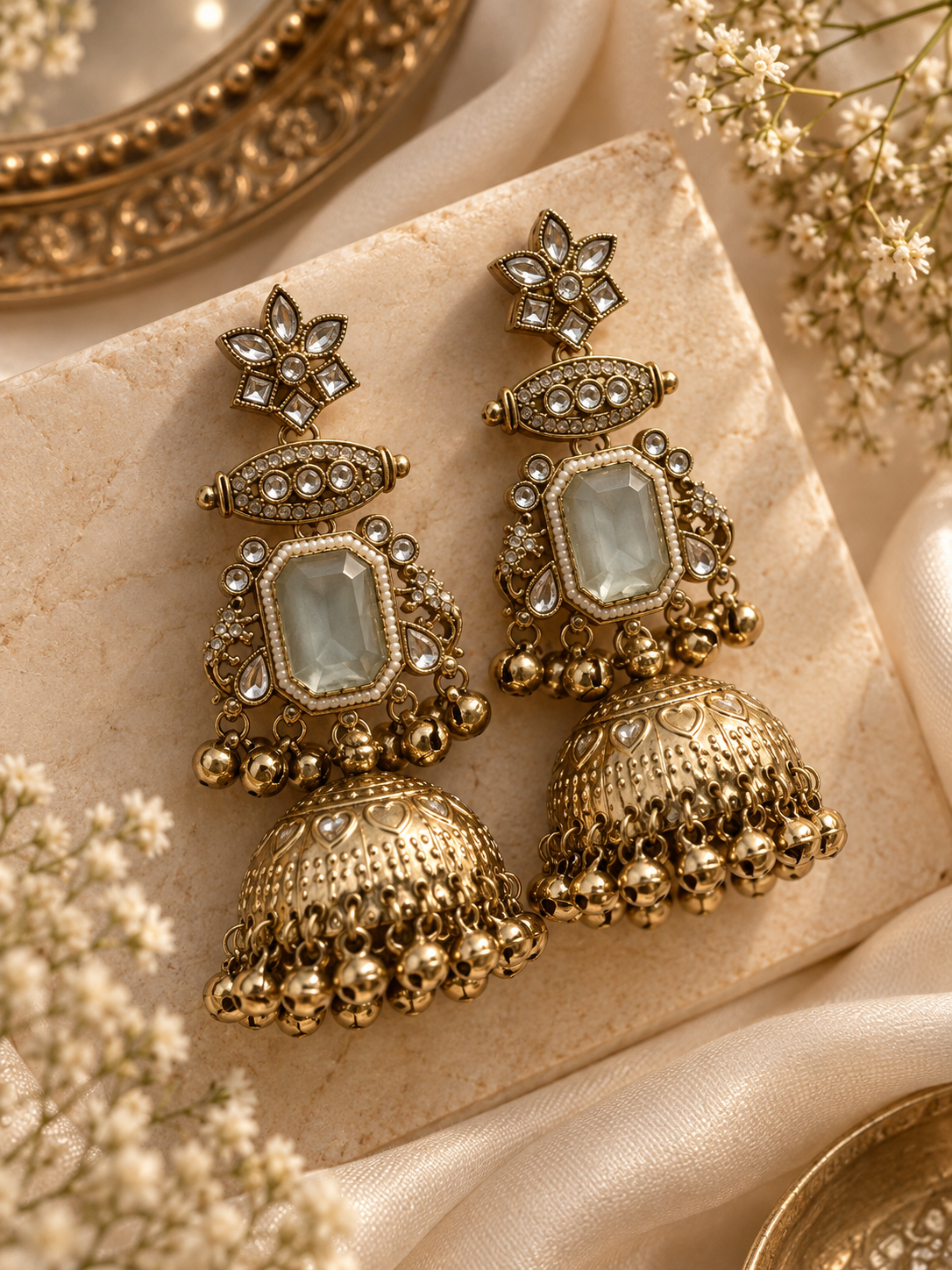 Kohinoor Turquoise Kashmiri Jhumkas