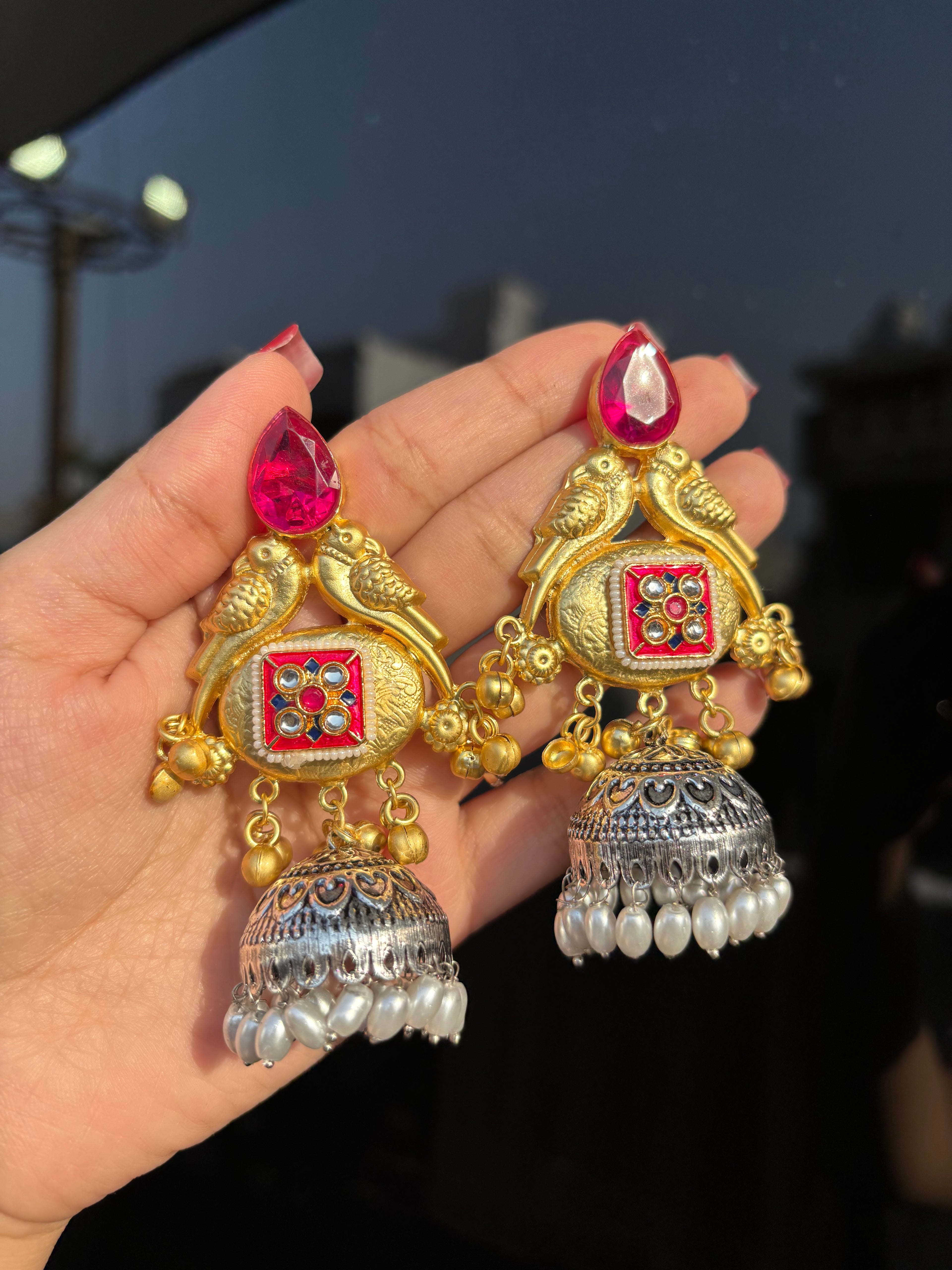 Dark Pink Kashmiri Jhumkas