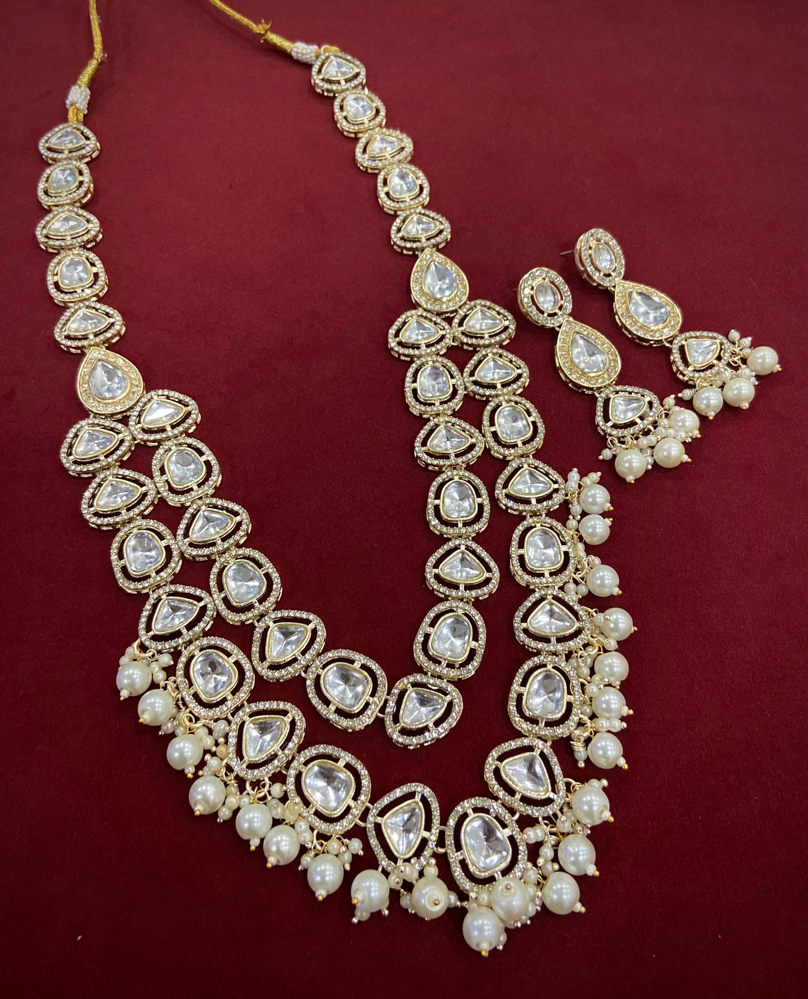 The Polki Dupe Double Layer Necklace With Earrings