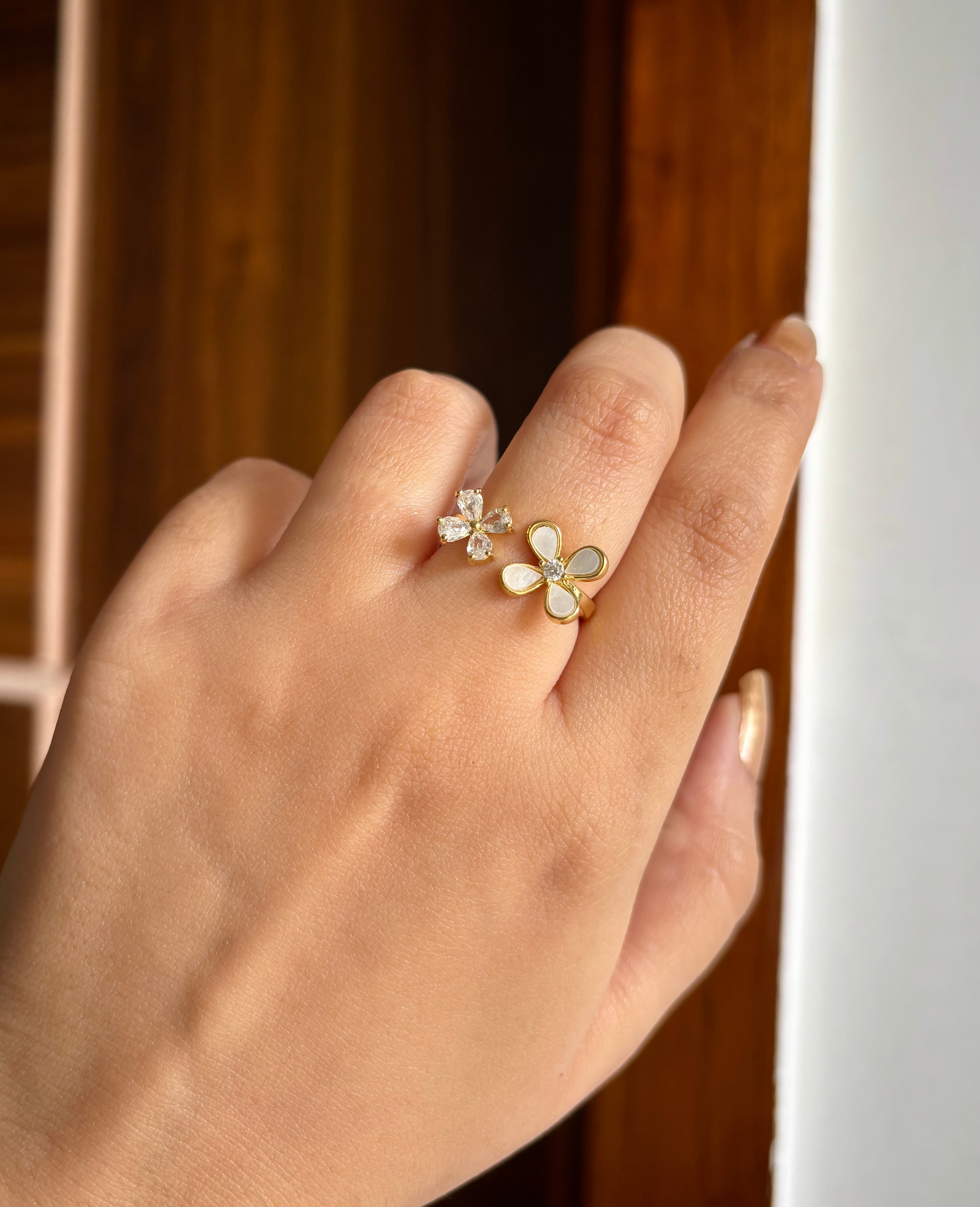 Double Floral Adjustable Ring