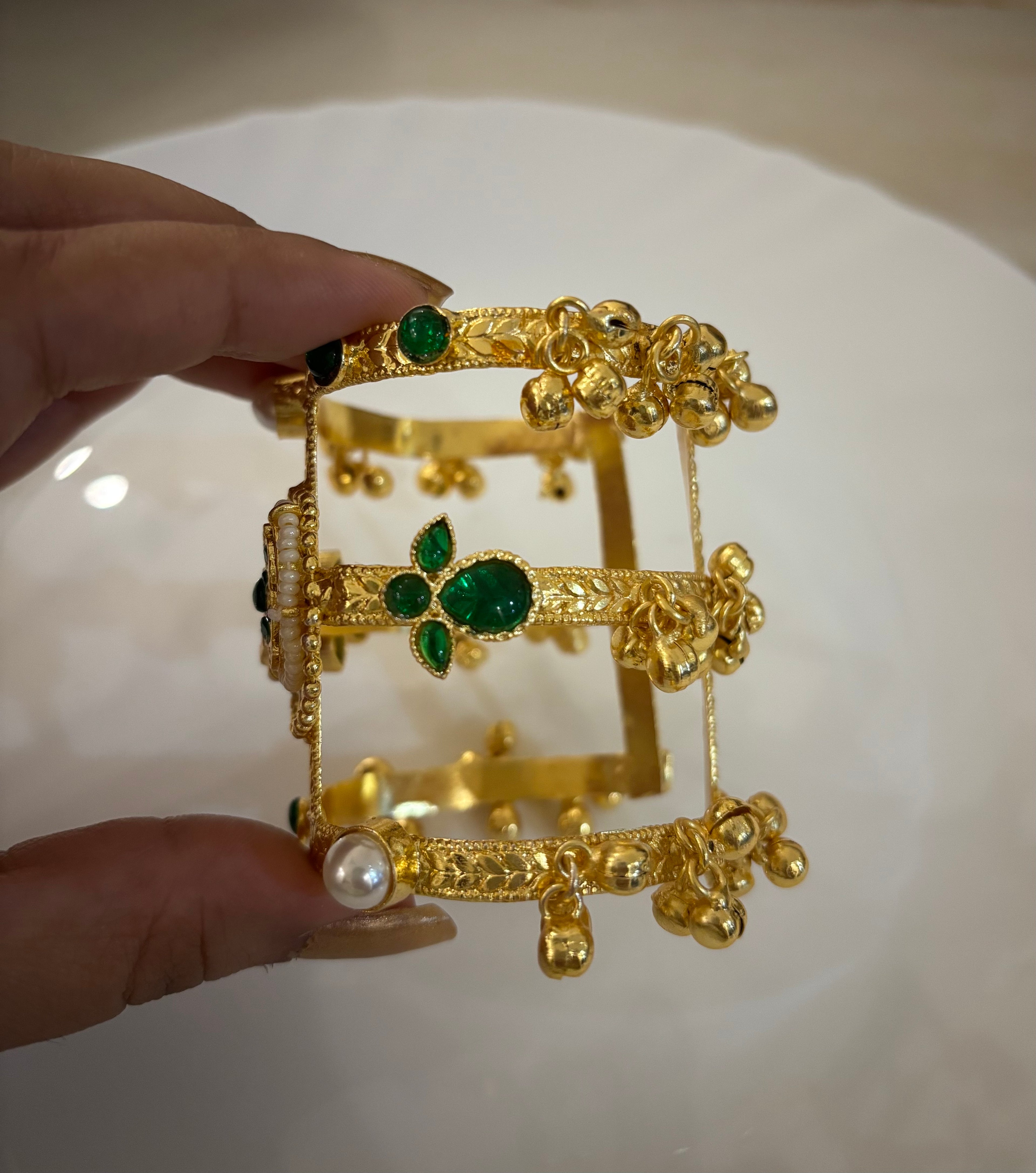 Emerald Brass Ghungroo Adjustable Bracelet