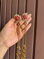 Red Oval Kashmiri Long Earrings