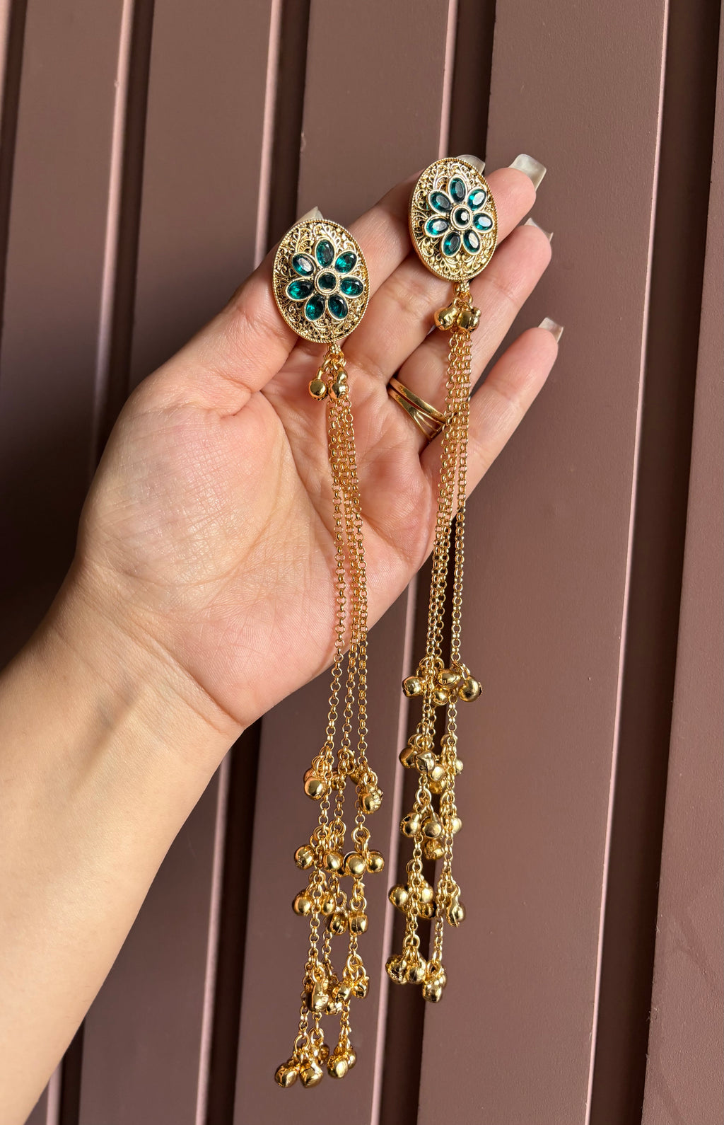 Teal Blue Kashmiri Long Earrings