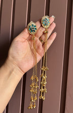 Teal Blue Kashmiri Long Earrings