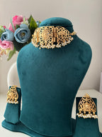 Premium Brass Jadau Choker Set With Stud Earrings