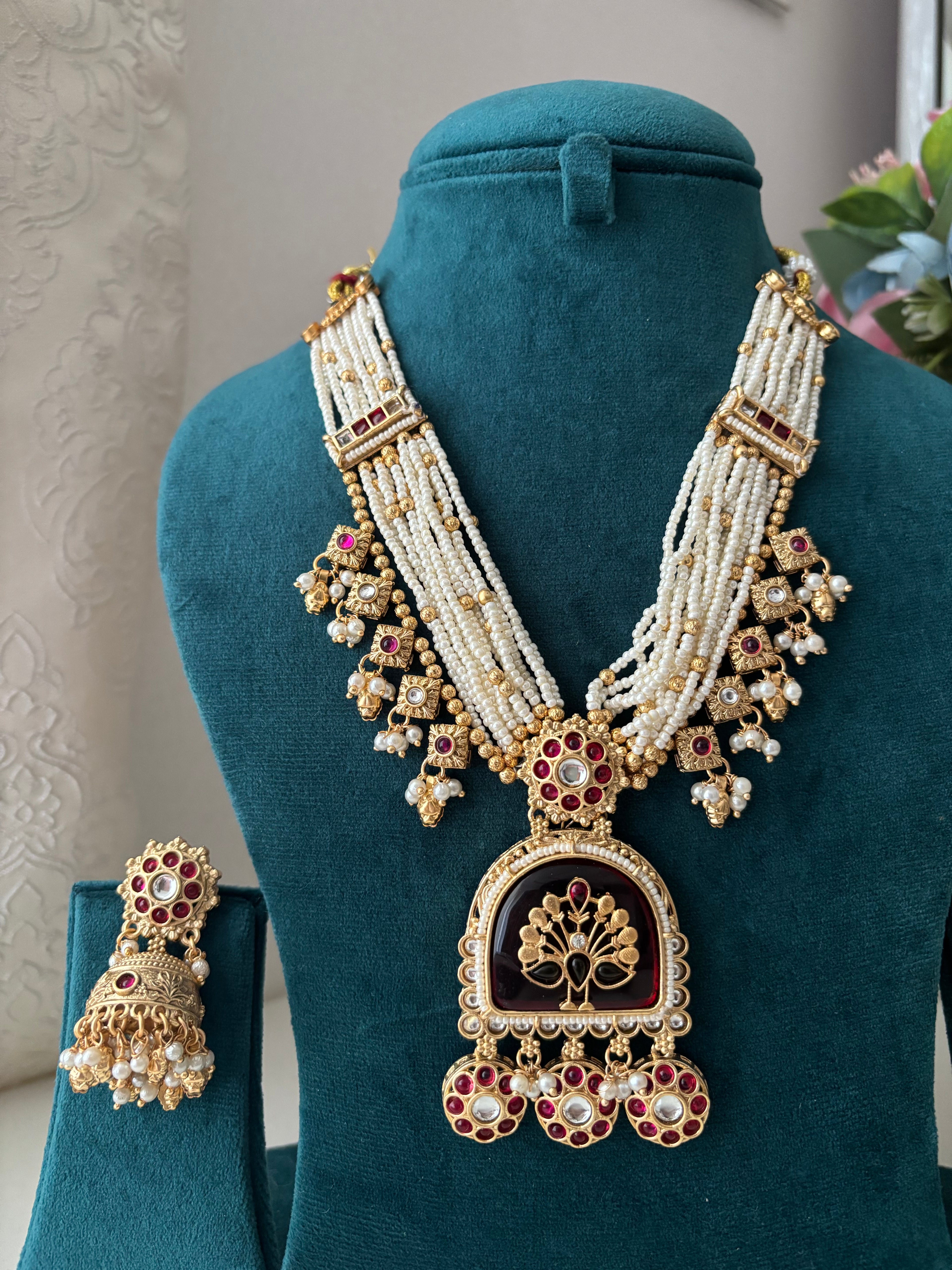 Heritage Necklace With Jhumkas ( Maroon )