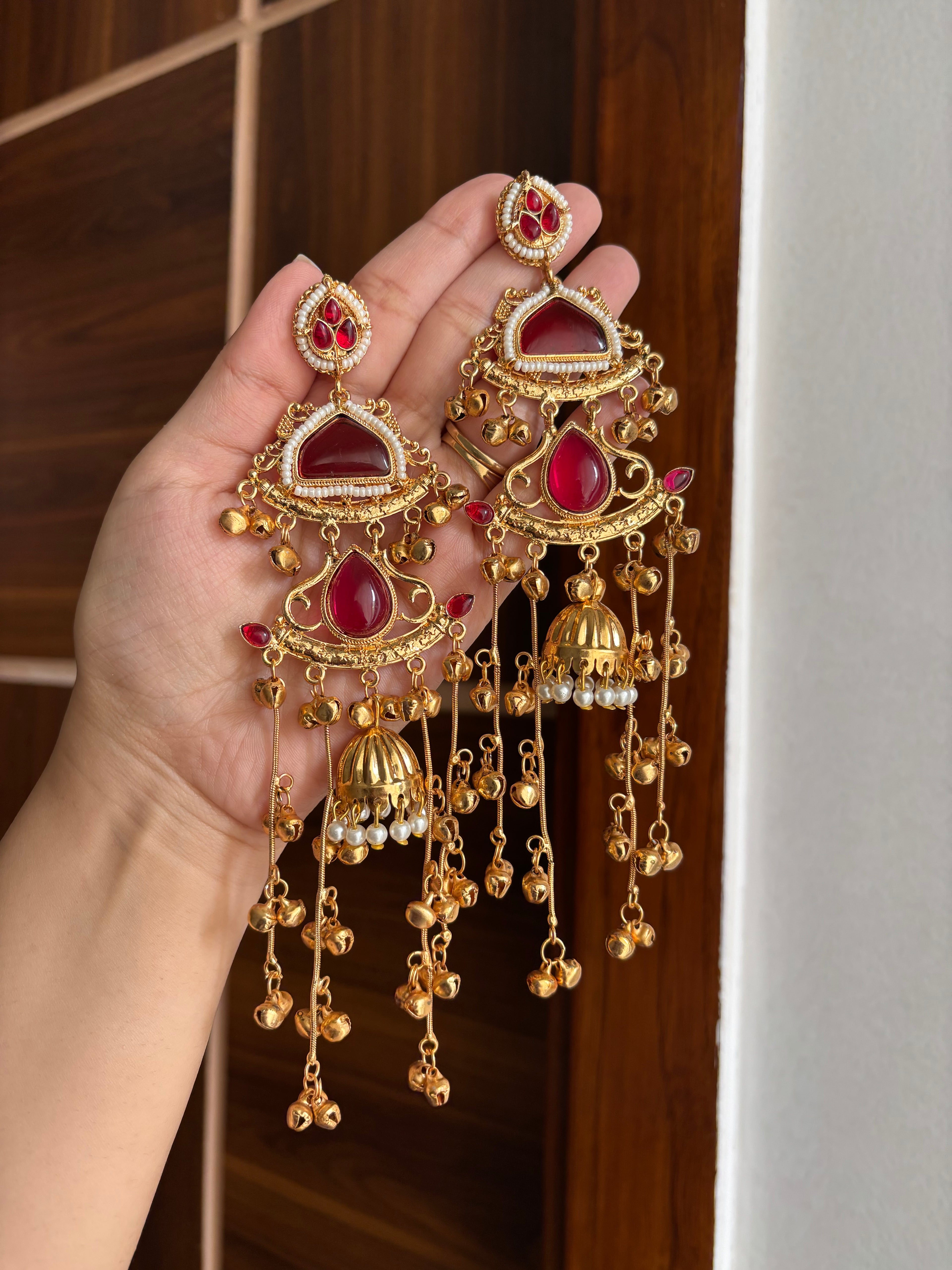 Kashmiri Long Earrings (Maroon)