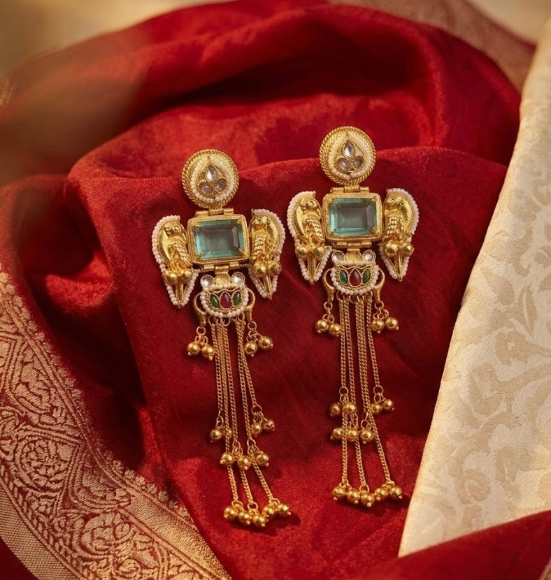 Sanchi Kashmiri Earrings ( Aqua Blue)