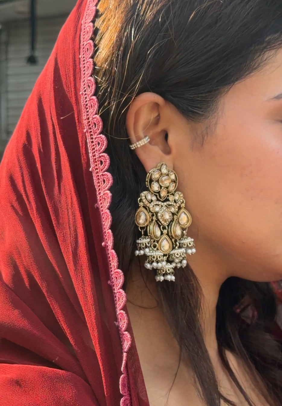 High Quality Designer Statement  Earrings (Golden)