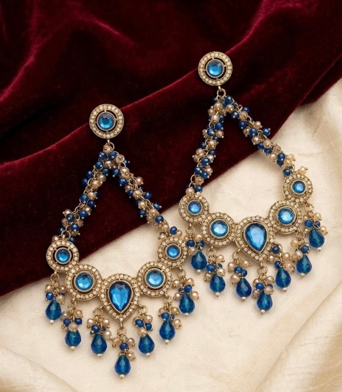 High Quality Designer Royal Blue Chandbali Earrings