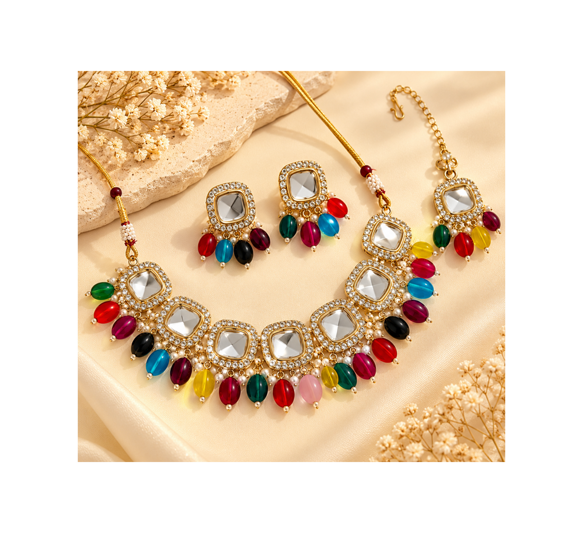 Multi Necklace With Mang Tikka With Studs