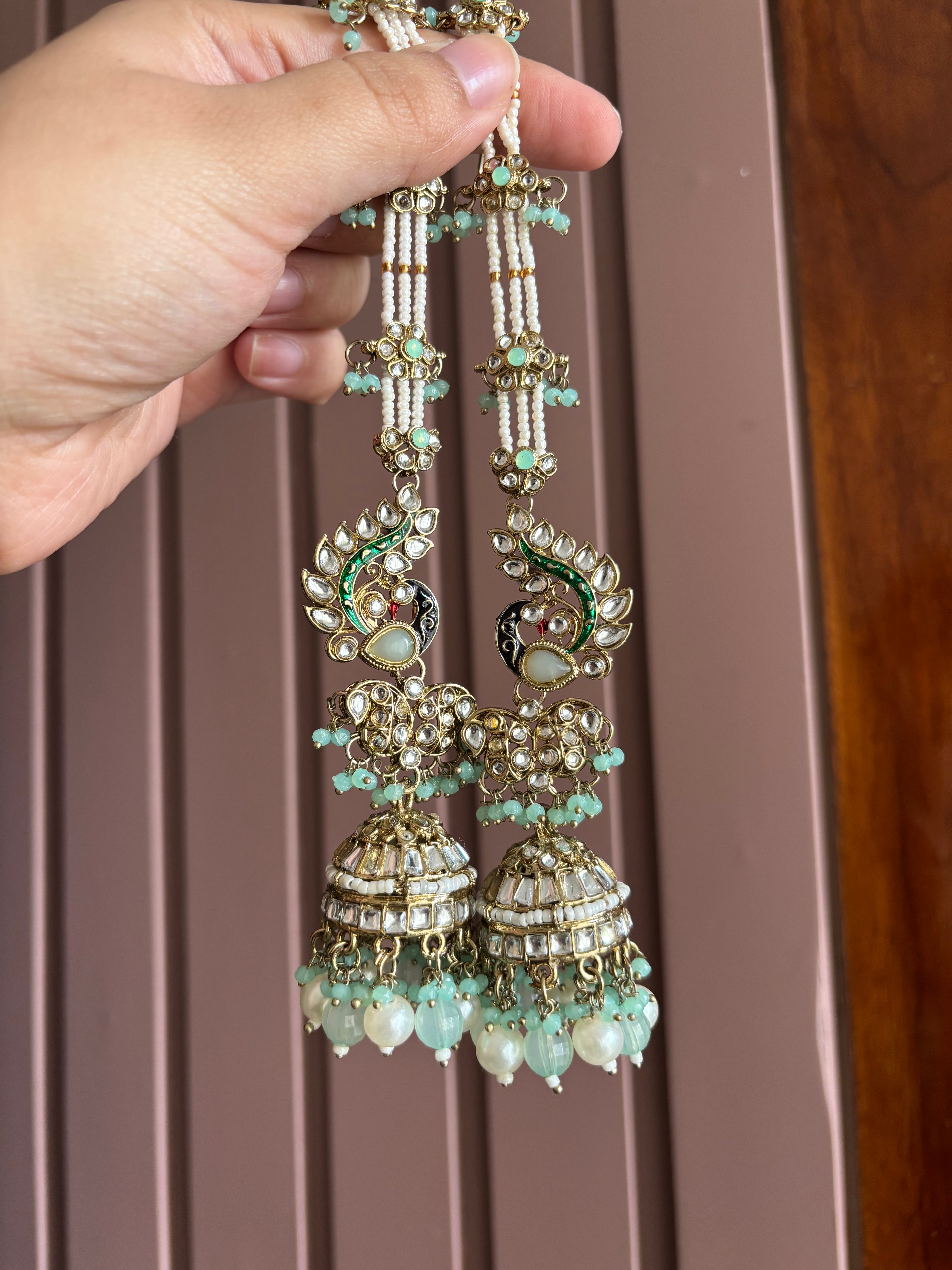 Peacock Jhumkas With Sahara (Mint)