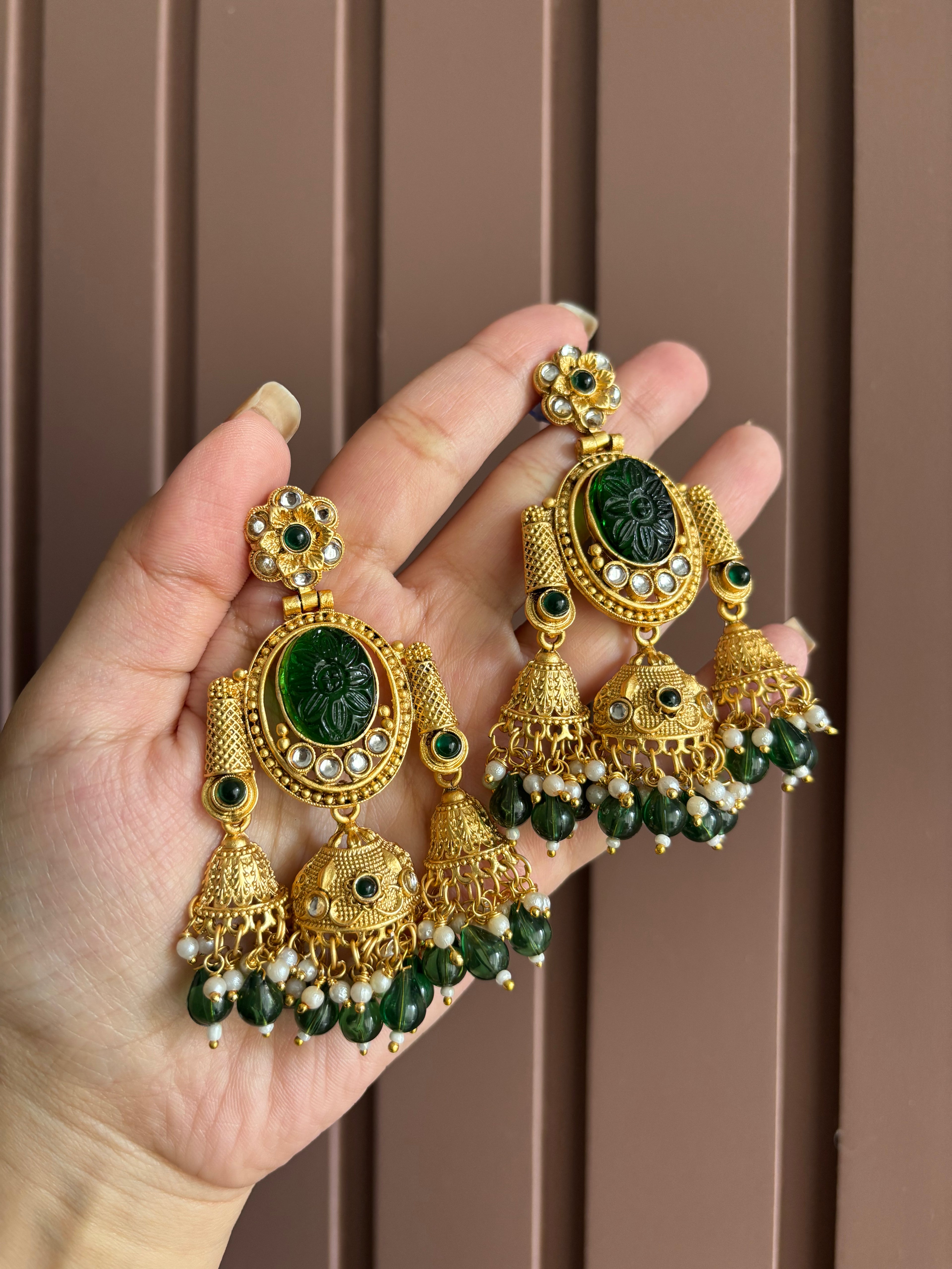 Emerald Brass Earrings