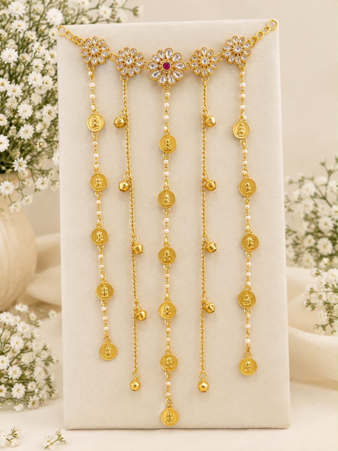 Flower Kundan Hair Accessorie With Layers